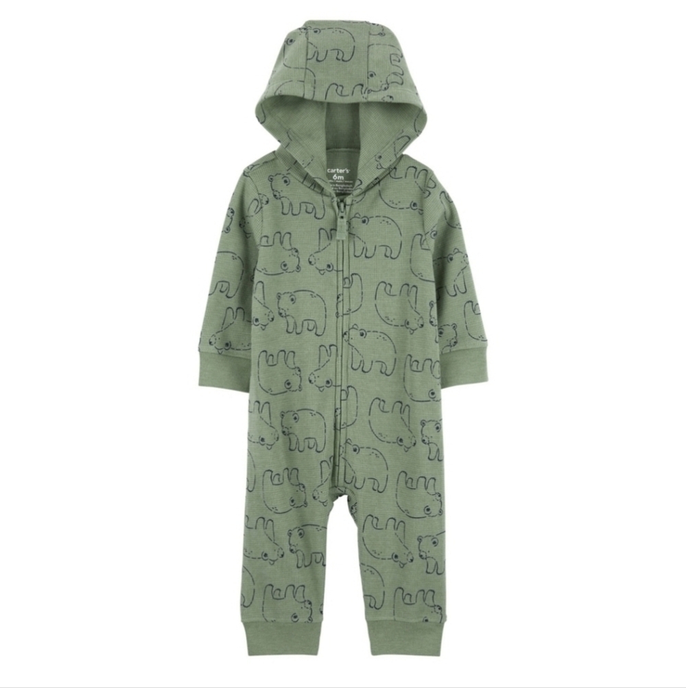 Carter's Hooded Jumpsuit. Color: Green Thermal Hood. Size 6M. New.1-Piece Long